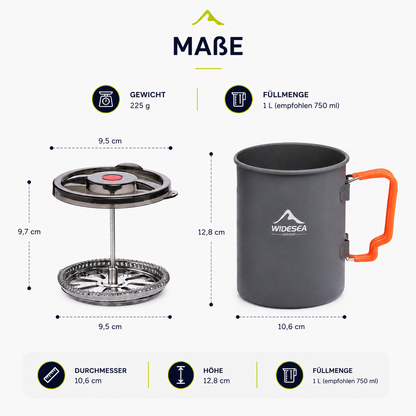 Camping-Kaffeebecher mit French Press – Frischer Kaffee. Überall.