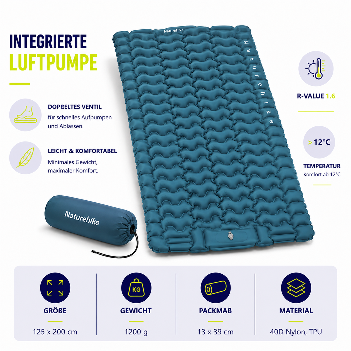 Outdoor-Schlafmatte mit integrierter Fußpumpe – Erholsamer Schlaf für jedes Abenteuer