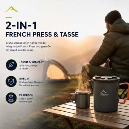 Camping-Kaffeebecher mit French Press – Frischer Kaffee. Überall.