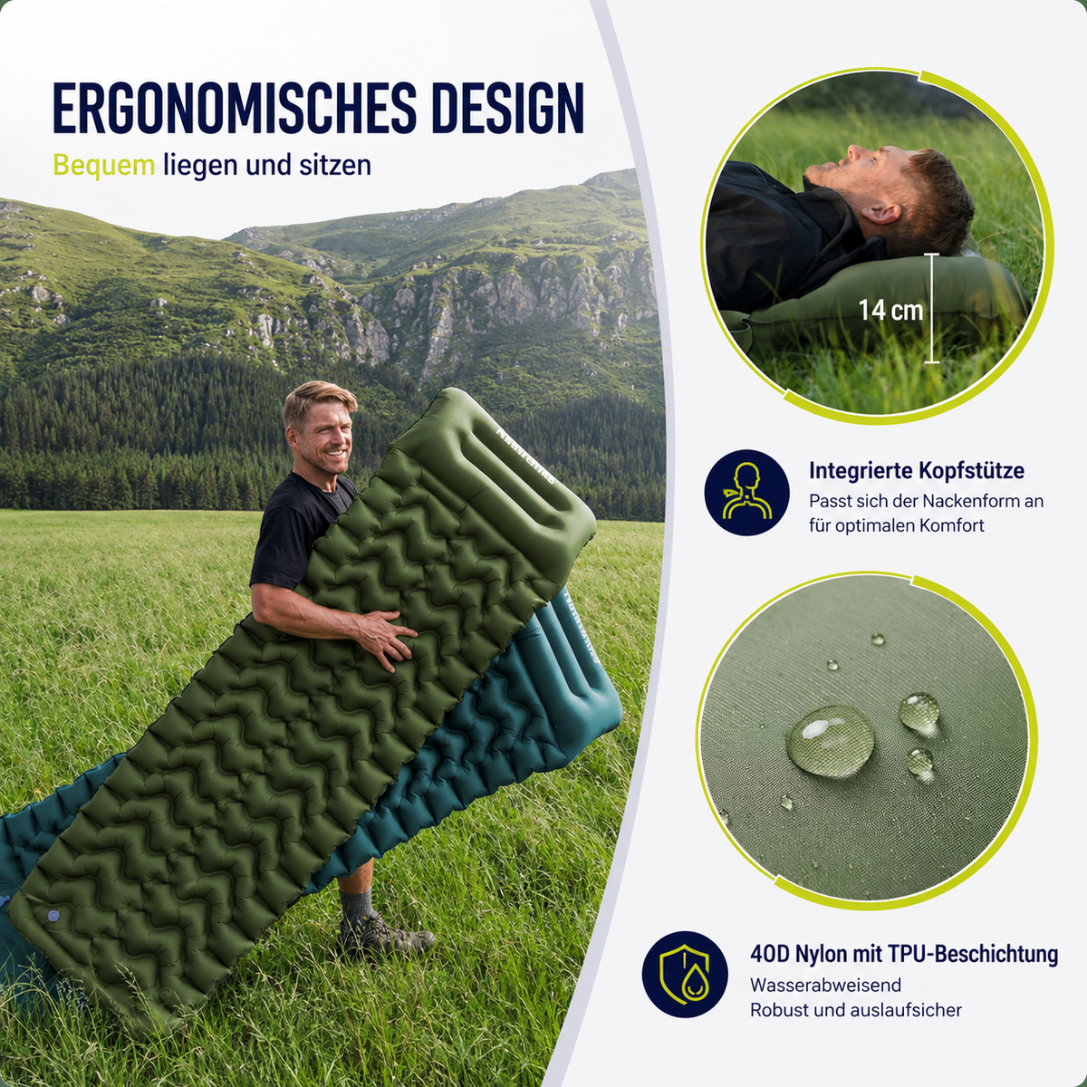 Outdoor-Schlafmatte mit integrierter Fußpumpe – Erholsamer Schlaf für jedes Abenteuer